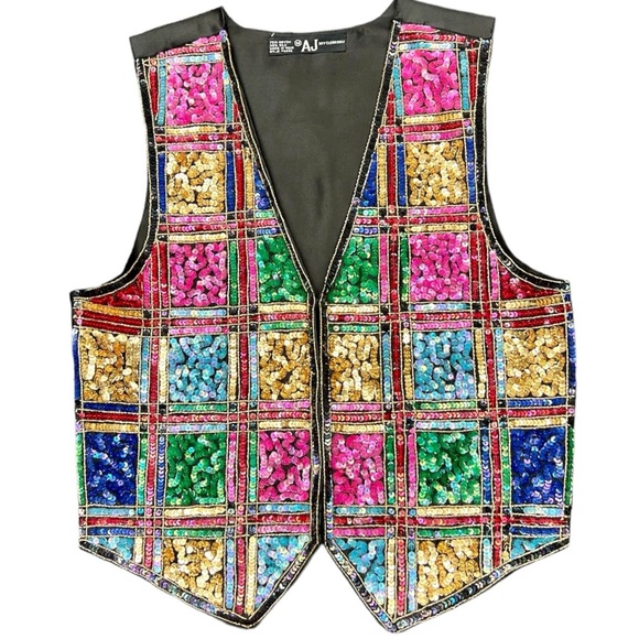 Vintage Jackets & Blazers - Vintage Sequin Embellished Silk Vest